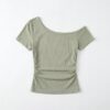 [TP079] Aurelia Asymmetrical Rib-Knit Polka Dot Crop Top