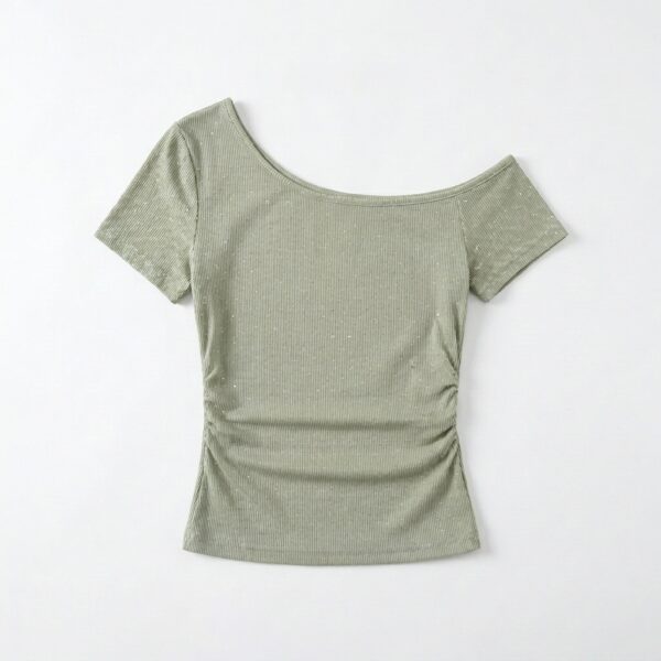 [TP079] Aurelia Asymmetrical Rib-Knit Polka Dot Crop Top