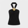 [TP082] Elegance Sculpted Gold Flower Halter Top