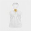 [TP082] Elegance Sculpted Gold Flower Halter Top