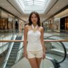 [TP082] Elegance Sculpted Gold Flower Halter Top