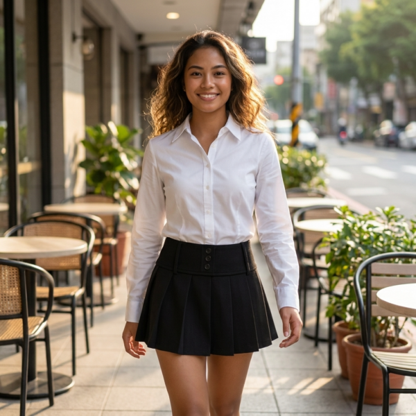 [BM039] Chic Pleated Mini Skirt with Button Detail