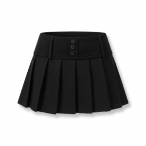 [BM039] Chic Pleated Mini Skirt with Button Detail