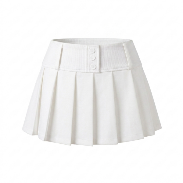 [BM039] Chic Pleated Mini Skirt with Button Detail