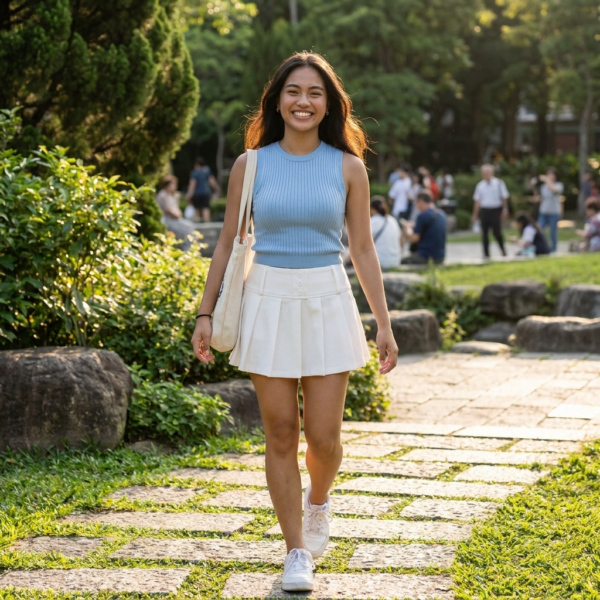 [BM039] Chic Pleated Mini Skirt with Button Detail