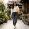 [BM043] Chic High-Rise Washed Black Skinny Jeans