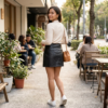 [BM044] Faux Leather High-Waist Mini Skirt