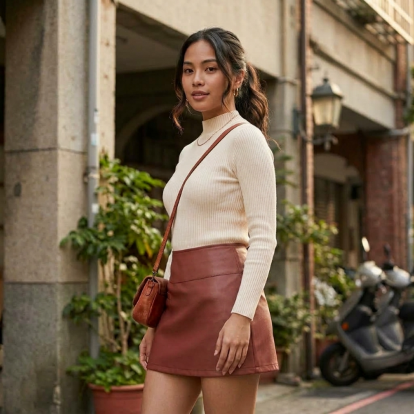[BM044] Faux Leather High-Waist Mini Skirt