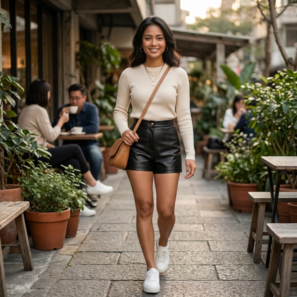 [BM046] Sleek High-Waist Faux Leather Tailored Shorts