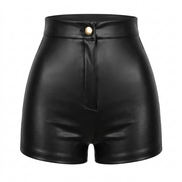 [BM046] Sleek High-Waist Faux Leather Tailored Shorts