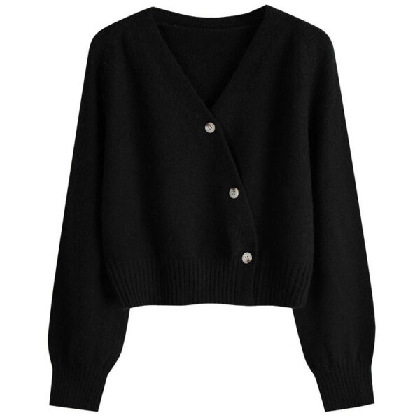 [TP084] Asymmetrical Knit V-Neck Cardigan
