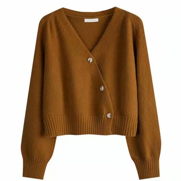 [TP084] Asymmetrical Knit V-Neck Cardigan