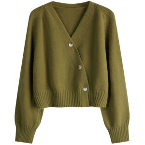 [TP084] Asymmetrical Knit V-Neck Cardigan