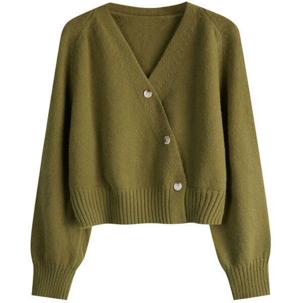 [TP084] Asymmetrical Knit V-Neck Cardigan