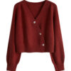[TP084] Asymmetrical Knit V-Neck Cardigan