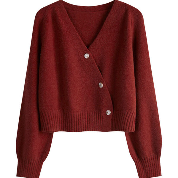 [TP084] Asymmetrical Knit V-Neck Cardigan