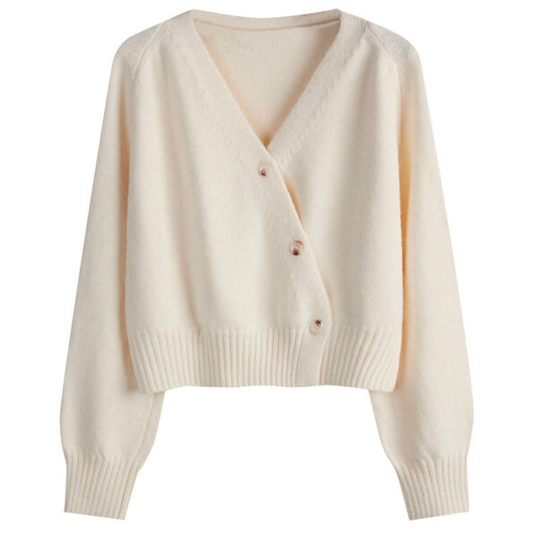[TP084] Asymmetrical Knit V-Neck Cardigan