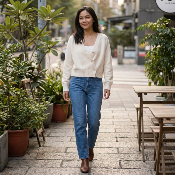[TP084] Asymmetrical Knit V-Neck Cardigan