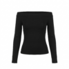 [TP085] Sleek Black Off-Shoulder Long Sleeve Knit Top