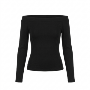 [TP085] Sleek Black Off-Shoulder Long Sleeve Knit Top