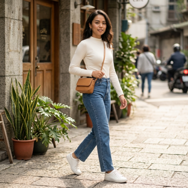 [TP086] Mock Neck Long Sleeve Top