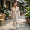 [TP087] Elegant Ribbed Knit V-Neck Cardigan