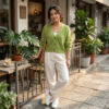 [TP087] Elegant Ribbed Knit V-Neck Cardigan