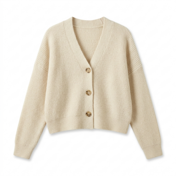 [TP087] Elegant Ribbed Knit V-Neck Cardigan