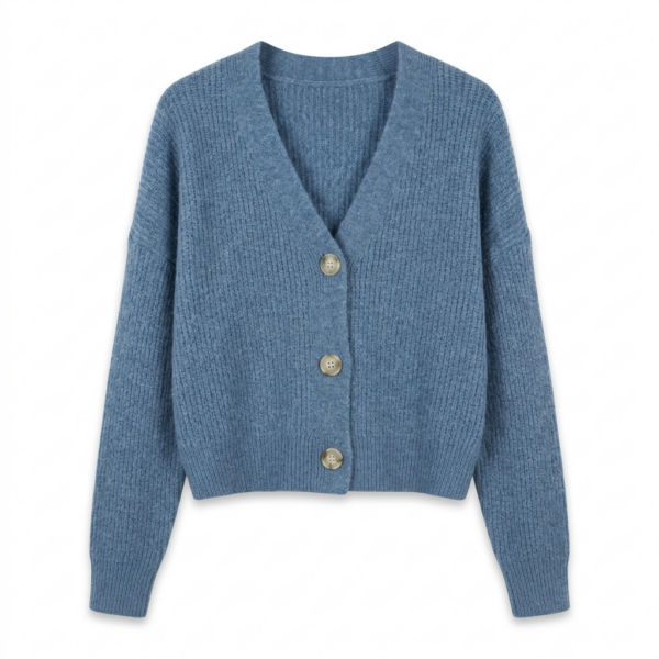 [TP087] Elegant Ribbed Knit V-Neck Cardigan