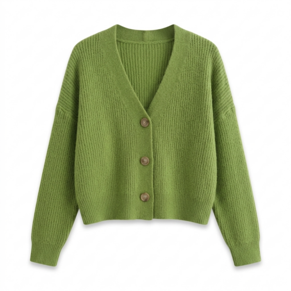 [TP087] Elegant Ribbed Knit V-Neck Cardigan