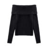 [TP088] Elegant Off-Shoulder Ribbed Knit Sweater