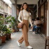 [TP090] Elegant Ribbed Ruffle-Neck Knit Top