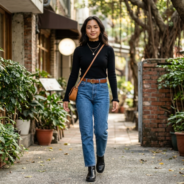 [TP090] Elegant Ribbed Ruffle-Neck Knit Top