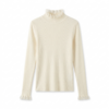[TP090] Elegant Ribbed Ruffle-Neck Knit Top
