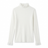 [TP090] Elegant Ribbed Ruffle-Neck Knit Top