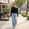 [TP091] Chic Off-Shoulder Ribbed Knit Sweater Top