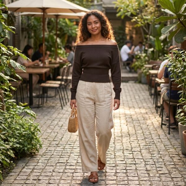 [TP091] Chic Off-Shoulder Ribbed Knit Sweater Top