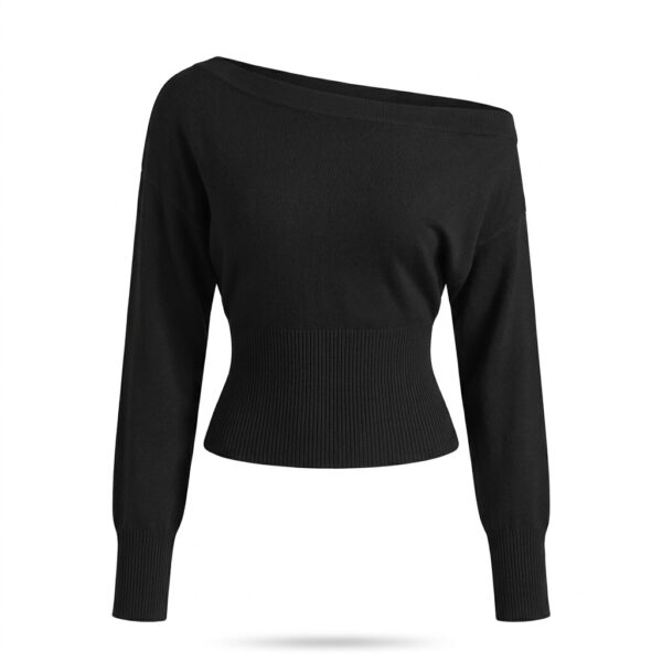 [TP091] Chic Off-Shoulder Ribbed Knit Sweater Top