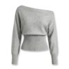 [TP091] Chic Off-Shoulder Ribbed Knit Sweater Top