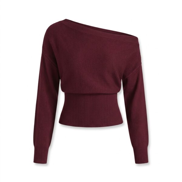 [TP091] Chic Off-Shoulder Ribbed Knit Sweater Top