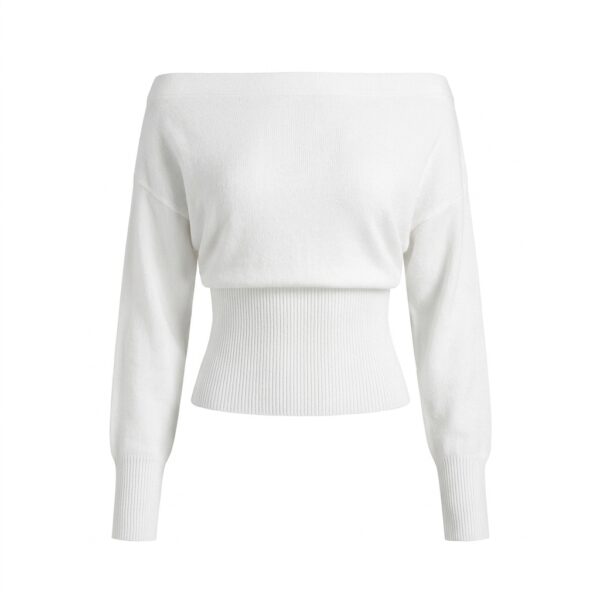 [TP091] Chic Off-Shoulder Ribbed Knit Sweater Top