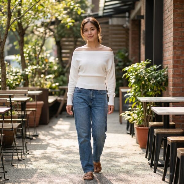 [TP091] Chic Off-Shoulder Ribbed Knit Sweater Top