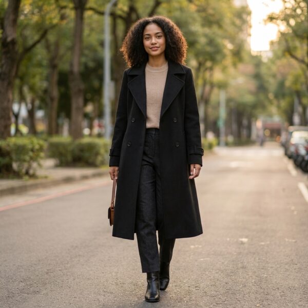 [TP092] Timeless Black Double-Breasted Tailored Long Coat